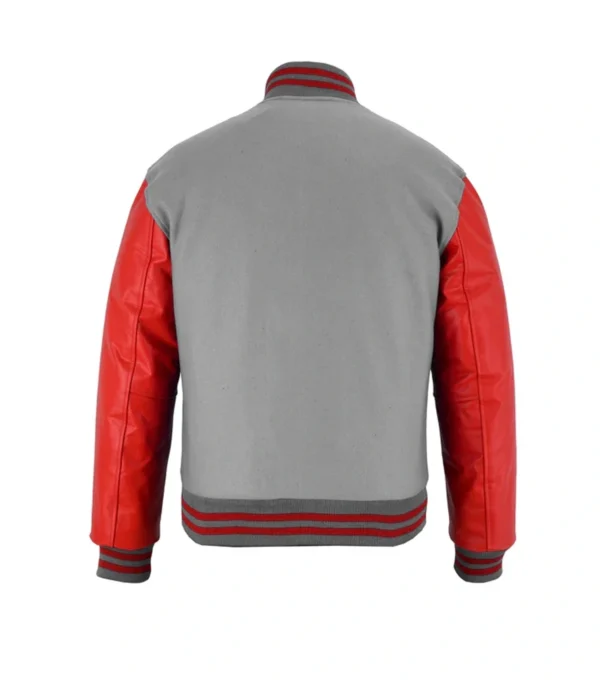 Hustle Grey Wool Varsity with Red Sleeves Jacket Back