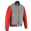 Hustle Grey Wool Varsity with Red Sleeves Jacket Side Look