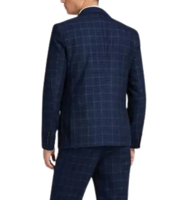 Kendrell Navy Blue Checkered Three Piece Suit Jacket Back