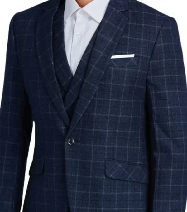 Kendrell Navy Blue Checkered Three Piece Suit Jacket Sale