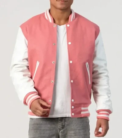Kyven Pastel Pink Wool Letterman Jacket