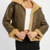 Larvella Brown Leather Shearling Trim Biker Jacket