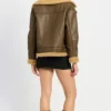 Larvella Brown Leather Shearling Trim Biker Jacket Back