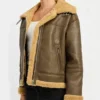 Larvella Brown Leather Shearling Trim Biker Jacket Sale