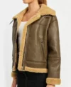 Larvella Brown Leather Shearling Trim Biker Jacket Sale