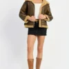 Larvella Brown Leather Shearling Trim Biker Jacket on Sale