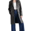Long Black Leather Coat For Women Side Look