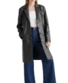Long Black Leather Coat For Women Side Look