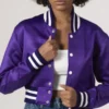 Lunaria Purple Cropped Varsity Jacket