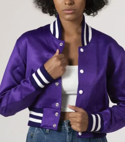 Lunaria Purple Cropped Varsity Jacket