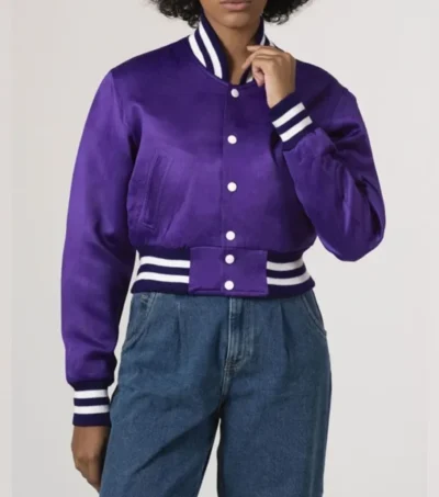 Lunaria Purple Cropped Varsity Jacket Front