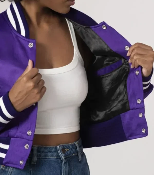 Lunaria Purple Cropped Varsity Jacket Inner
