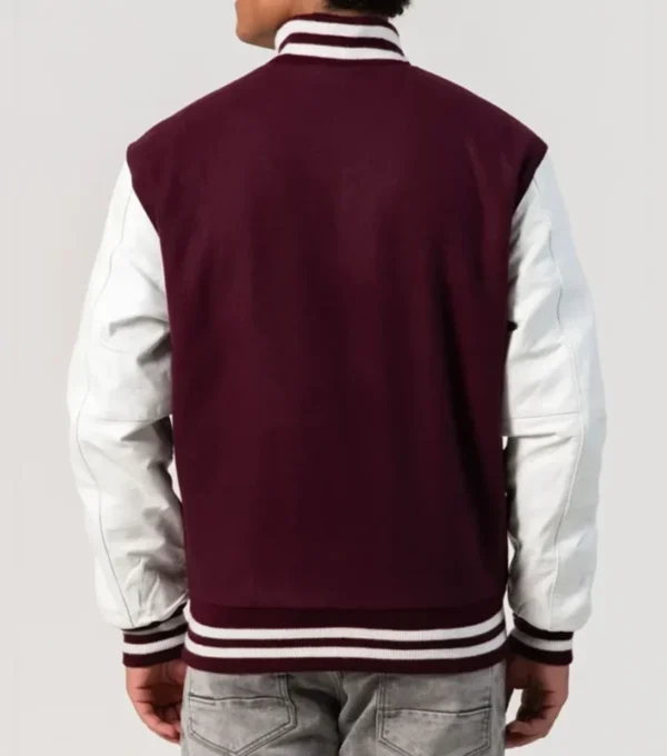 Maroon Wool Varsity Jacket with White Sleeves Back