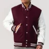 Maroon Wool Varsity Jacket with White Sleeves Front