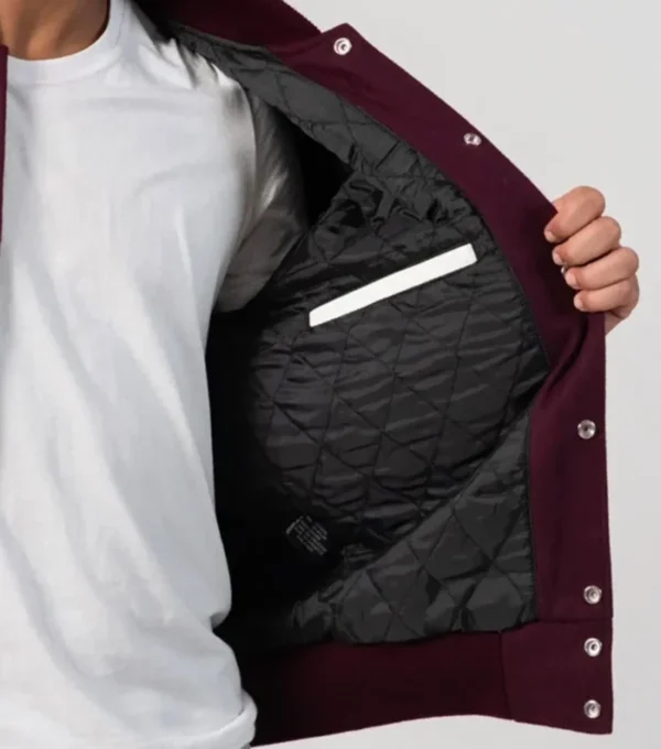 Maroon Wool Varsity Jacket with White Sleeves Inner