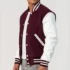 Maroon Wool Varsity Jacket with White Sleeves Side Look