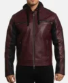 Maroon and Black Leather Jacket with Back Skull Art