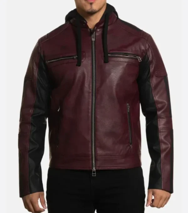 Maroon and Black Leather Jacket with Back Skull Art