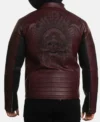 Maroon and Black Leather Jacket with Back Skull Art Back