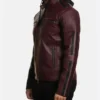 Maroon and Black Leather Jacket with Back Skull Art Back Look