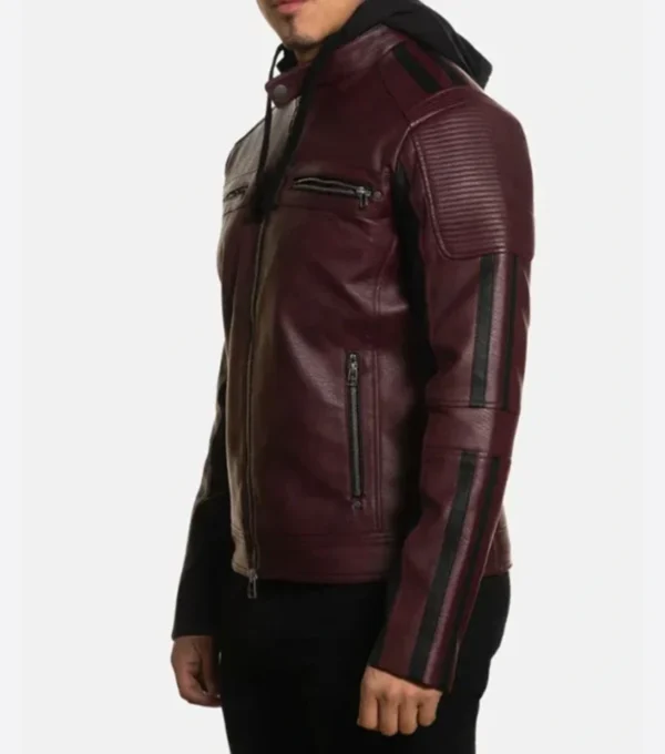 Maroon and Black Leather Jacket with Back Skull Art Back Look