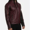 Maroon and Black Leather Jacket with Back Skull Art Side Look