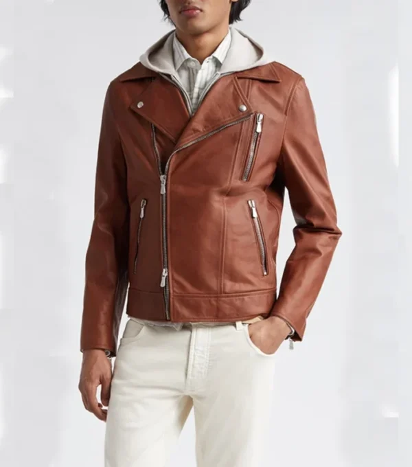 Men Brown Biker Leather Jacket