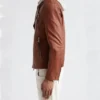 Men Brown Biker Leather Jacket Side Look