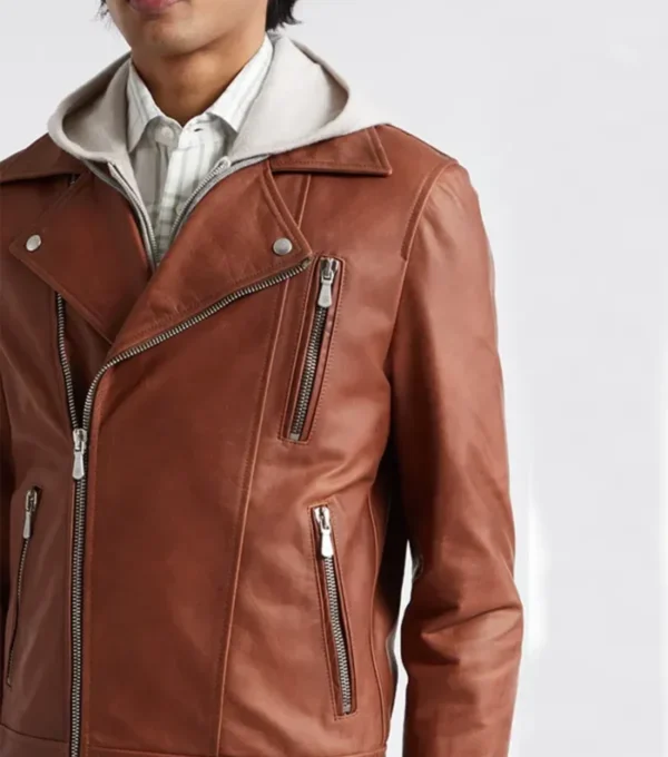 Men Brown Biker Leather Jacket on Sale
