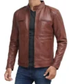 Men Brown Cafe Racer Leather Jacket