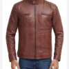 Men Brown Cafe Racer Leather Jacket Front