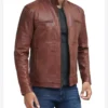 Men Brown Cafe Racer Leather Jacket Side Look