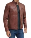 Men Brown Cafe Racer Leather Jacket Side Look