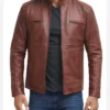 Men Brown Cafe Racer Leather Jacket on Sale
