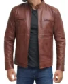 Men Brown Cafe Racer Leather Jacket on Sale