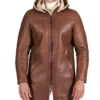 Men Brown Leather Coat with Hood