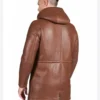 Men Brown Leather Coat with Hood Back