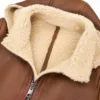 Men Brown Leather Coat with Hood Collar