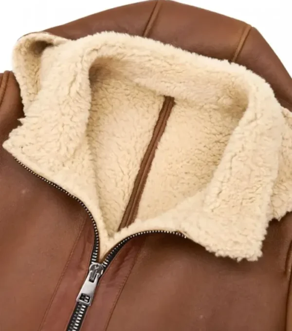 Men Brown Leather Coat with Hood Collar