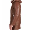 Men Brown Leather Coat with Hood Side Look