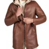 Men Brown Leather Coat with Hood on Sale