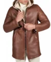 Men Brown Leather Coat with Hood on Sale