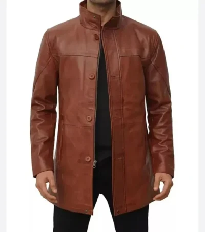 Men Brown Long Leather Coat
