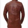 Men Brown Long Leather Coat Back