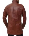 Men Brown Long Leather Coat Back
