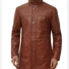 Men Brown Long Leather Coat Front