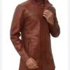 Men Brown Long Leather Coat on Sale