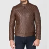 Men Brown Quilted Leather Jacket