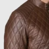 Men Brown Quilted Leather Jacket Side Look