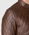 Men Brown Quilted Leather Jacket Side Look